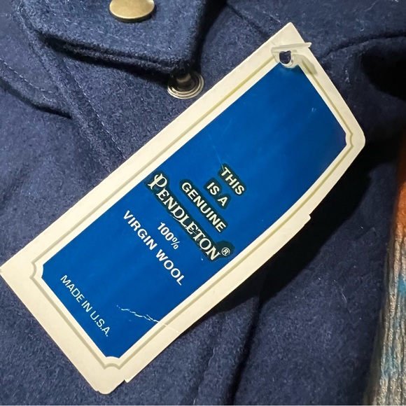 Vintage Pendleton Navy Wool plaid lined Coat size medium NOS made in USA - Picture 7 of 12